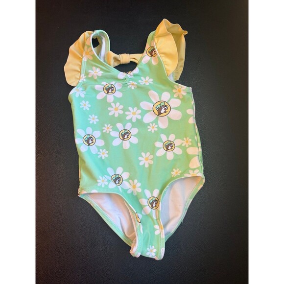 Buc-ee’s girls green turquoise floral daisy one piece bathing suit toddler 18M - Picture 1 of 6